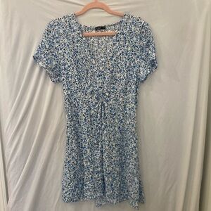 Cotton On blue floral cinched waist short sleeve Size Xs